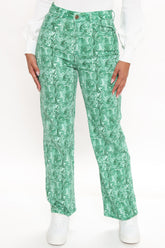All In The Swirl Straight Leg Jeans - Kelly Green Ins Street